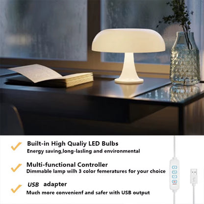 Mushroom Lamp for Room Aesthetic Modern Lighting for Bedroom | Cool Retro Living Room Decor (White)