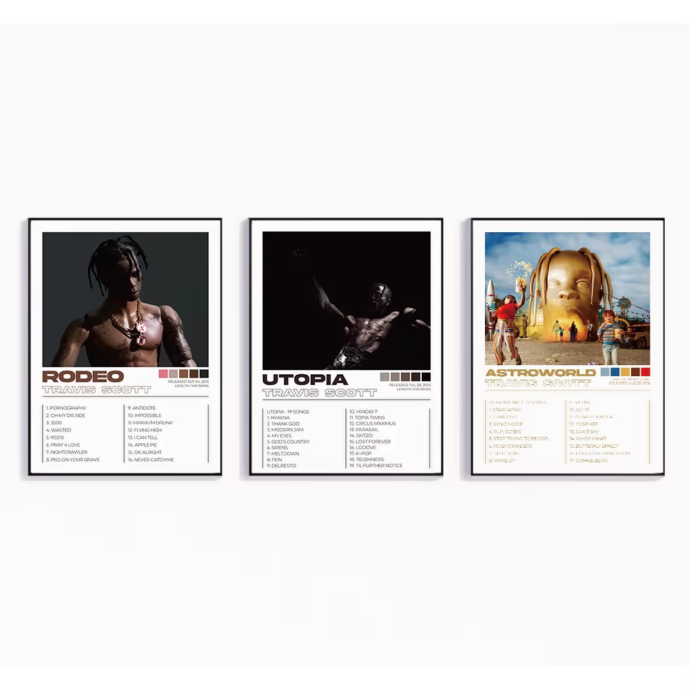 3Pcs/Set Modern Travis Scott Albums Art Cover Songs Music Rap Wall Art Canvas Painting Posters for Living Room Home Decor