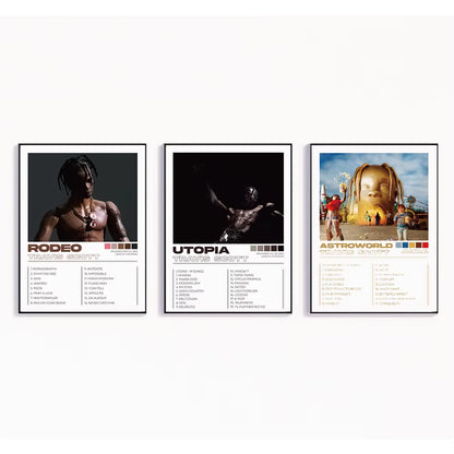 3Pcs/Set Modern Travis Scott Albums Art Cover Songs Music Rap Wall Art Canvas Painting Posters for Living Room Home Decor