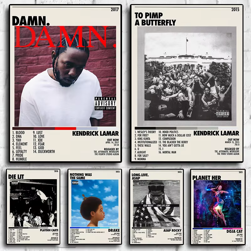 Music Album Star Hot ASAP ROCKY KENDRICK LAMAR 80S Retro Rap Poster Hip Hop Posters for Living Room Painting Art Home Wall Decor