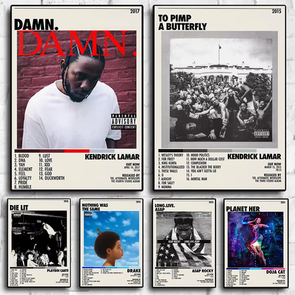 Music Album Star Hot ASAP ROCKY KENDRICK LAMAR 80S Retro Rap Poster Hip Hop Posters for Living Room Painting Art Home Wall Decor