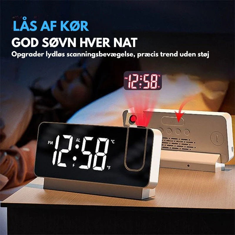Timecast – Digital Projektionsvækkeur Med 180° Roterende Projektor Og Stort LED Display