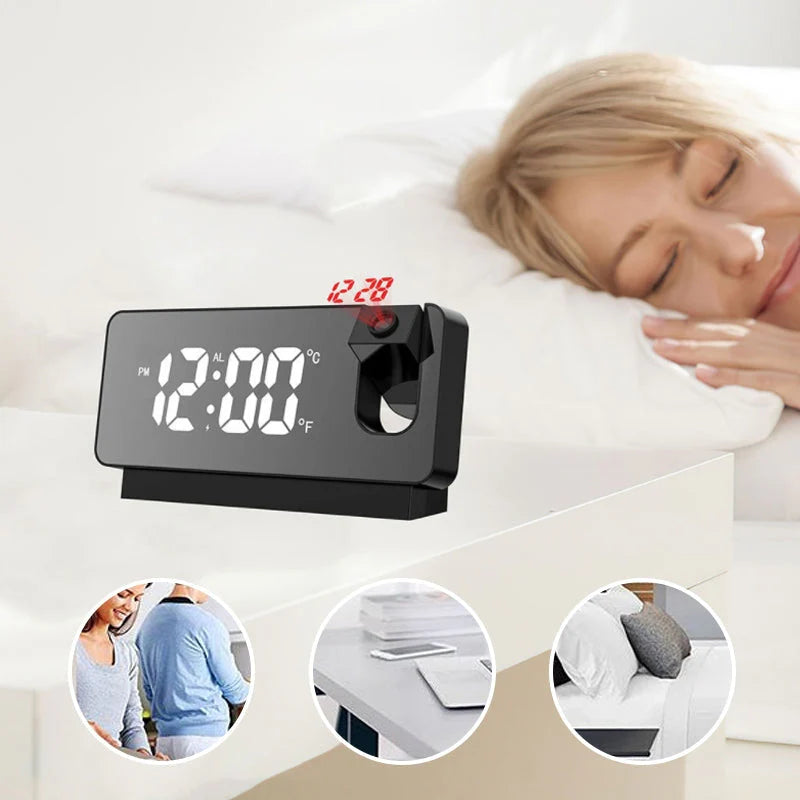 Timecast – Digital Projektionsvækkeur Med 180° Roterende Projektor Og Stort LED Display