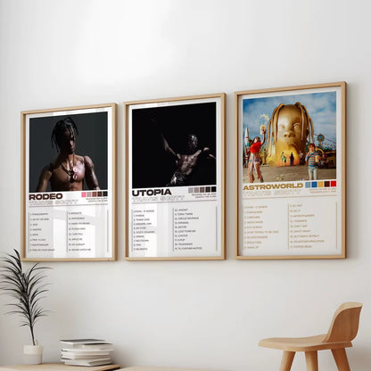 3Pcs/Set Modern Travis Scott Albums Art Cover Songs Music Rap Wall Art Canvas Painting Posters for Living Room Home Decor