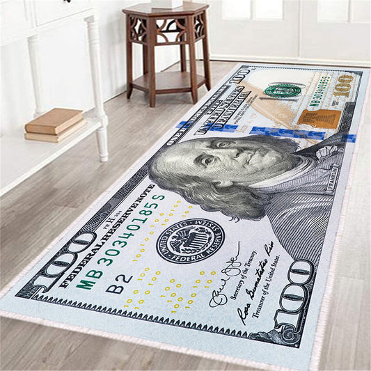 100 Dollar Bill Non-Slip Rubberback 20X53 Money Rug, 20" X 53", Multicolor