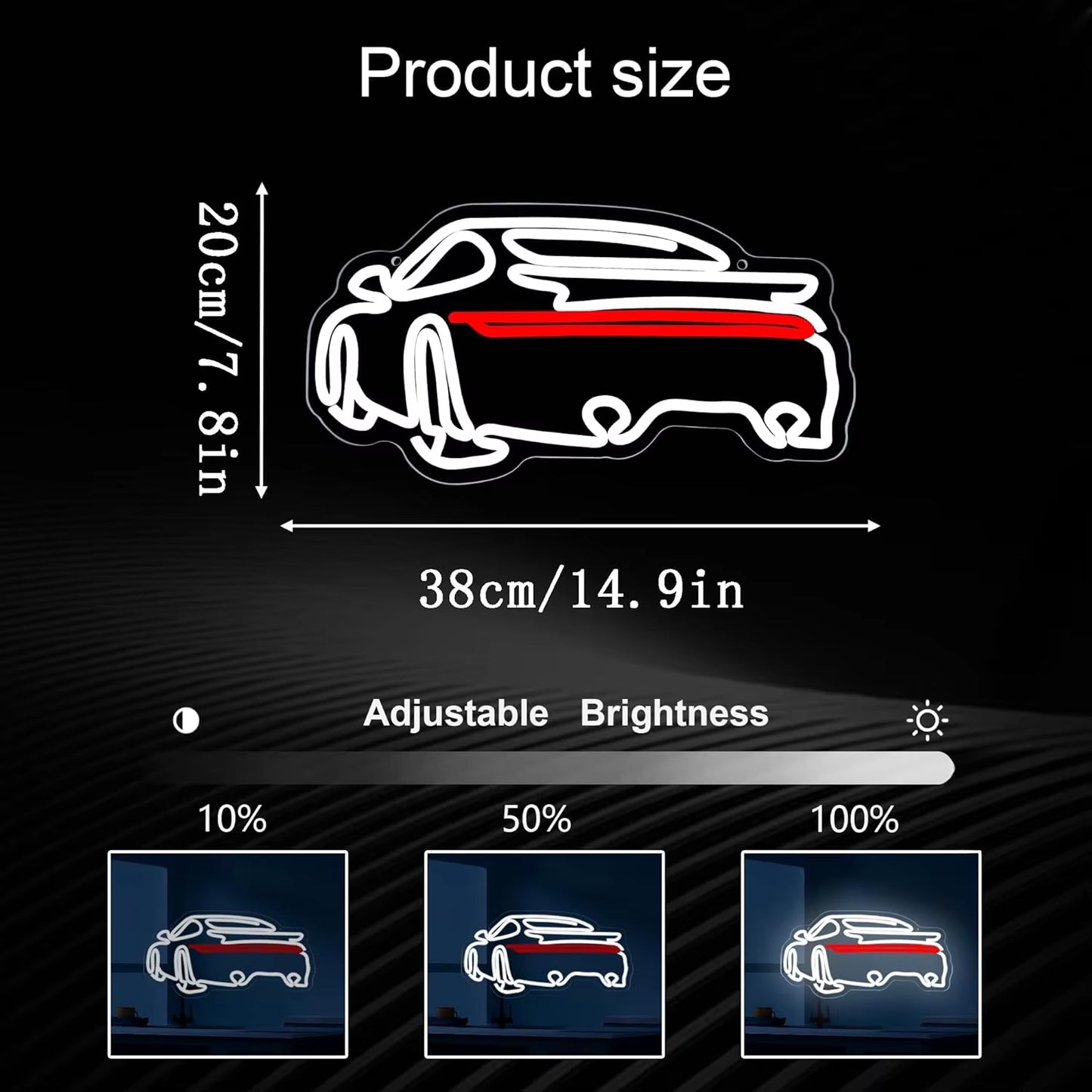 Sports Car USB Powered Led Neon Sign Dimmable Neon Light Wall Decor for Room Garage Decor Party Birthday Handmade Gift Pub Cave