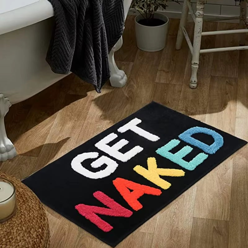 Get Naked Bath Mat Cute Bathroom Rugs Non Slip Microfiber 50X80CM Bath Rugs Funny Bathroom Decor Black and White Floor Bath Mats