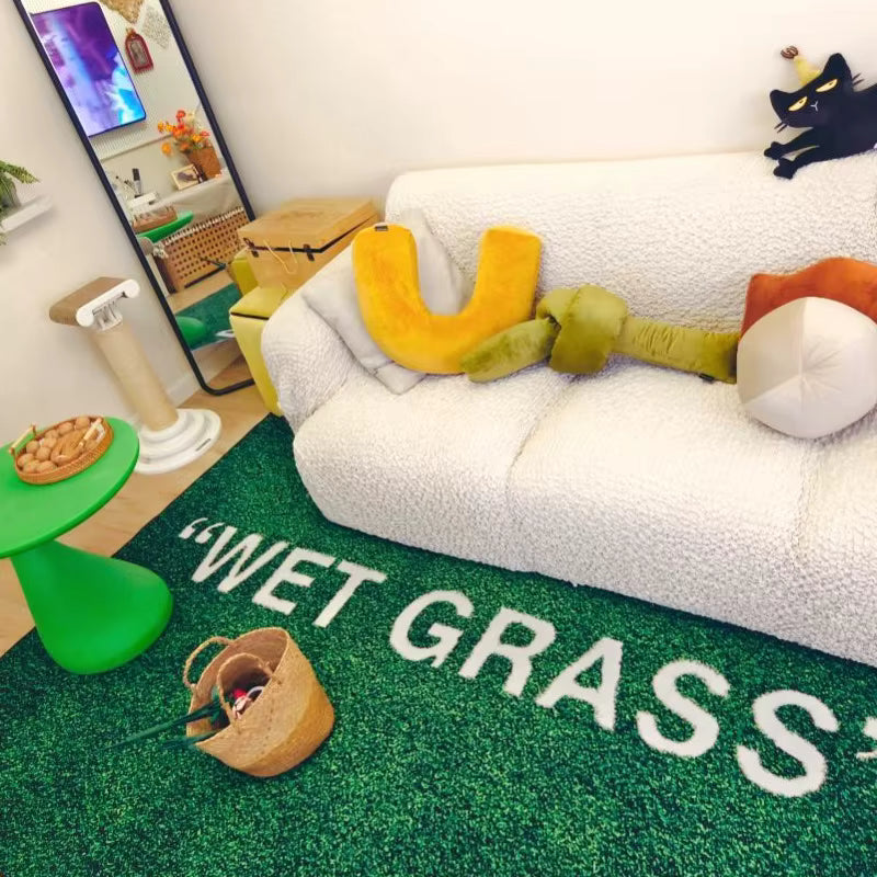 WET GRASS Rug Green Grass Classic Handmade Flocked Large Carpet Hypebeast Decor Parlor Bedroom Playroom Artistic Premium Floor Mat