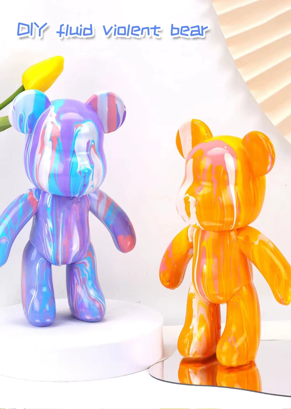DIY Fluid Bear Sculpture Handmade Bearbrick Doll Ornaments Violent Bear Graffiti Painting Parent-Child Toy Gift Home Decoration