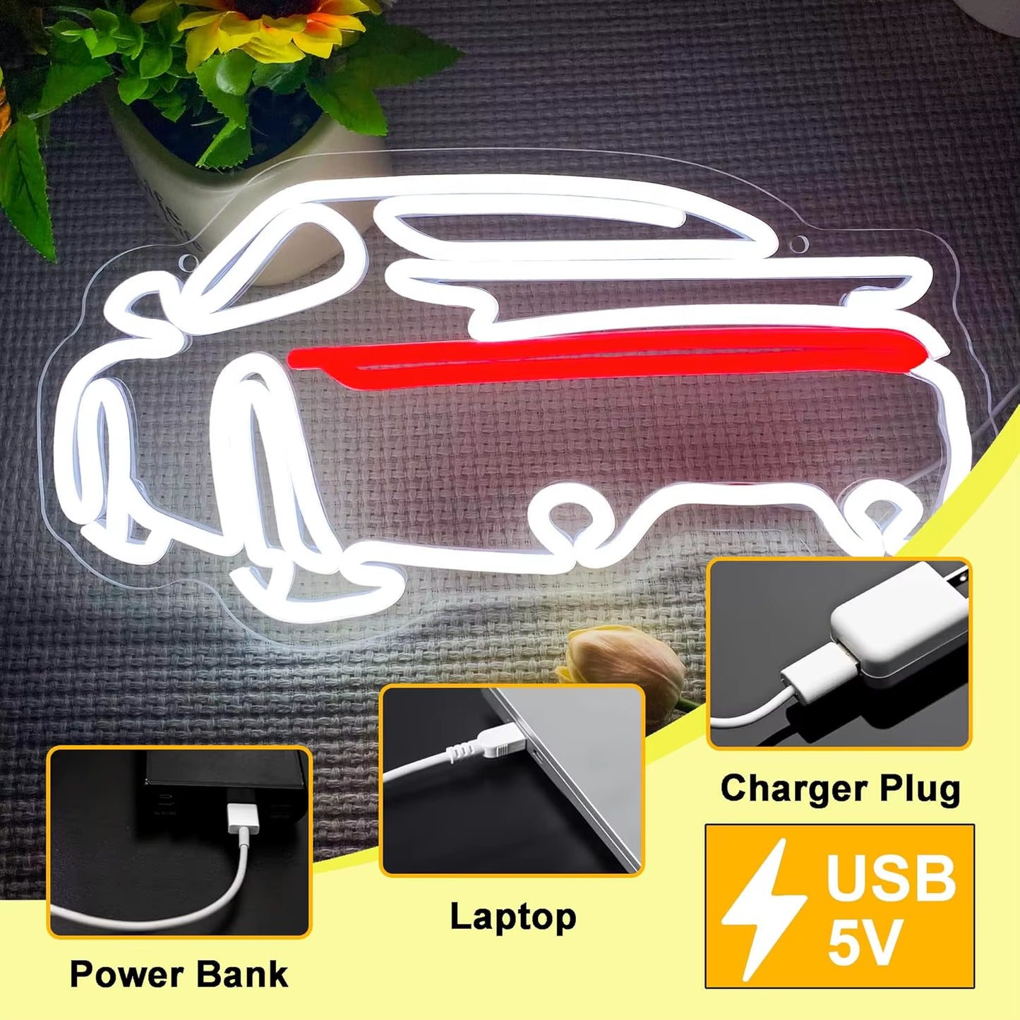 Sports Car USB Powered Led Neon Sign Dimmable Neon Light Wall Decor for Room Garage Decor Party Birthday Handmade Gift Pub Cave