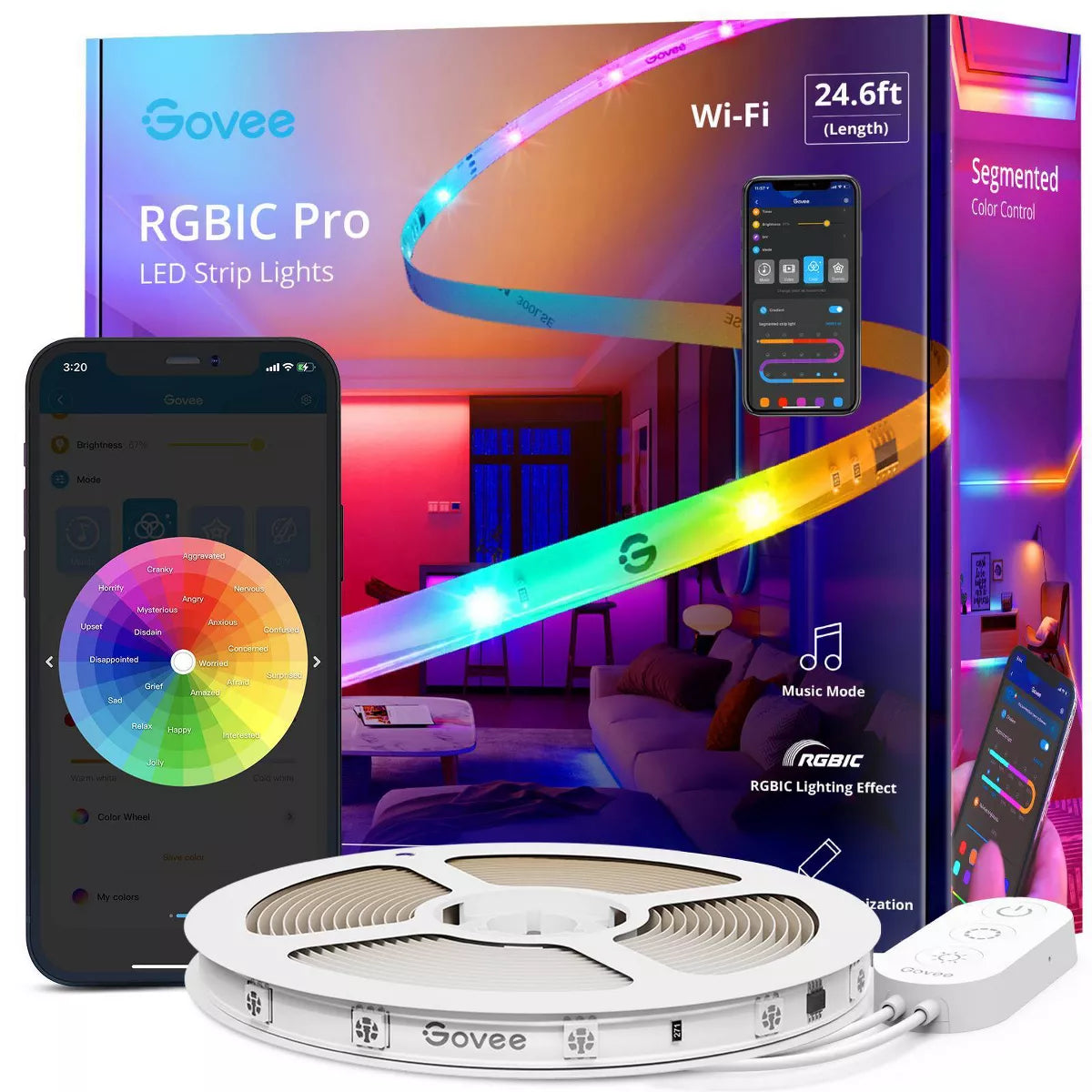 Govee RGBIC Pro 24.6' LED Strip Lights: Smartphone App Controlled Neon-Style Lights