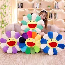 Colorful Sun Flower Plsuh Toy Pillow Cartoon Murakami Long Colorful Sun Flower Cushion Sunflower Flower Floor Mat