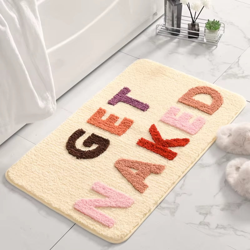 Get Naked Bath Mat Cute Bathroom Rugs Non Slip Microfiber 50X80CM Bath Rugs Funny Bathroom Decor Black and White Floor Bath Mats