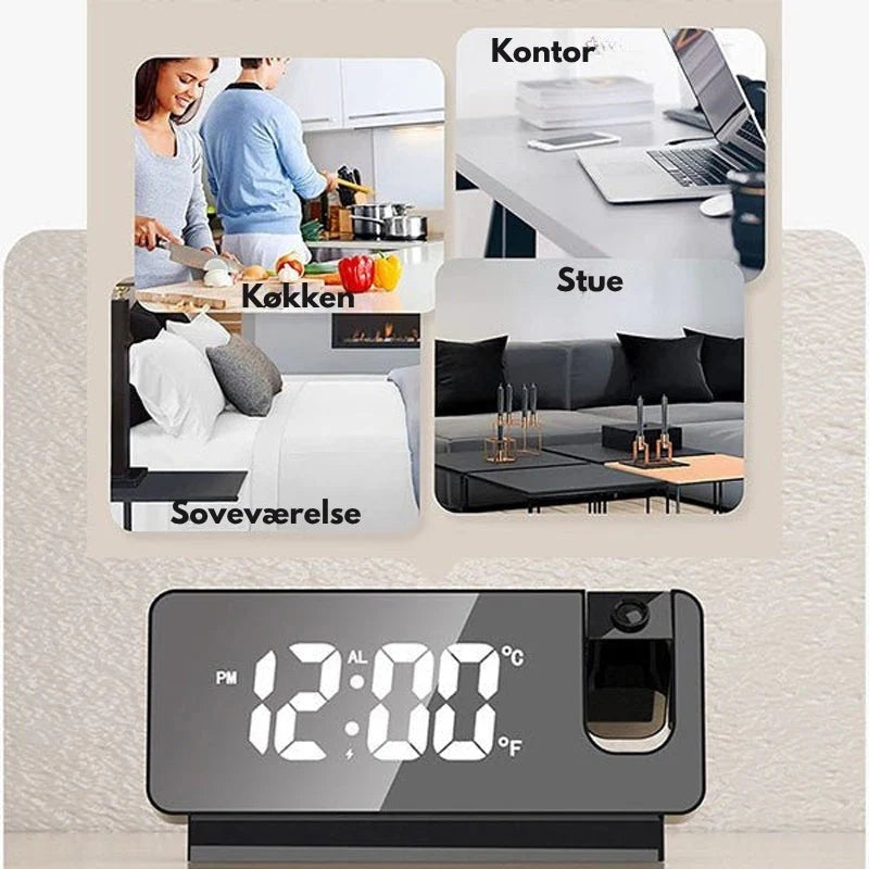Timecast – Digital Projektionsvækkeur Med 180° Roterende Projektor Og Stort LED Display