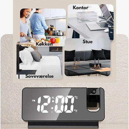 Timecast – Digital Projektionsvækkeur Med 180° Roterende Projektor Og Stort LED Display